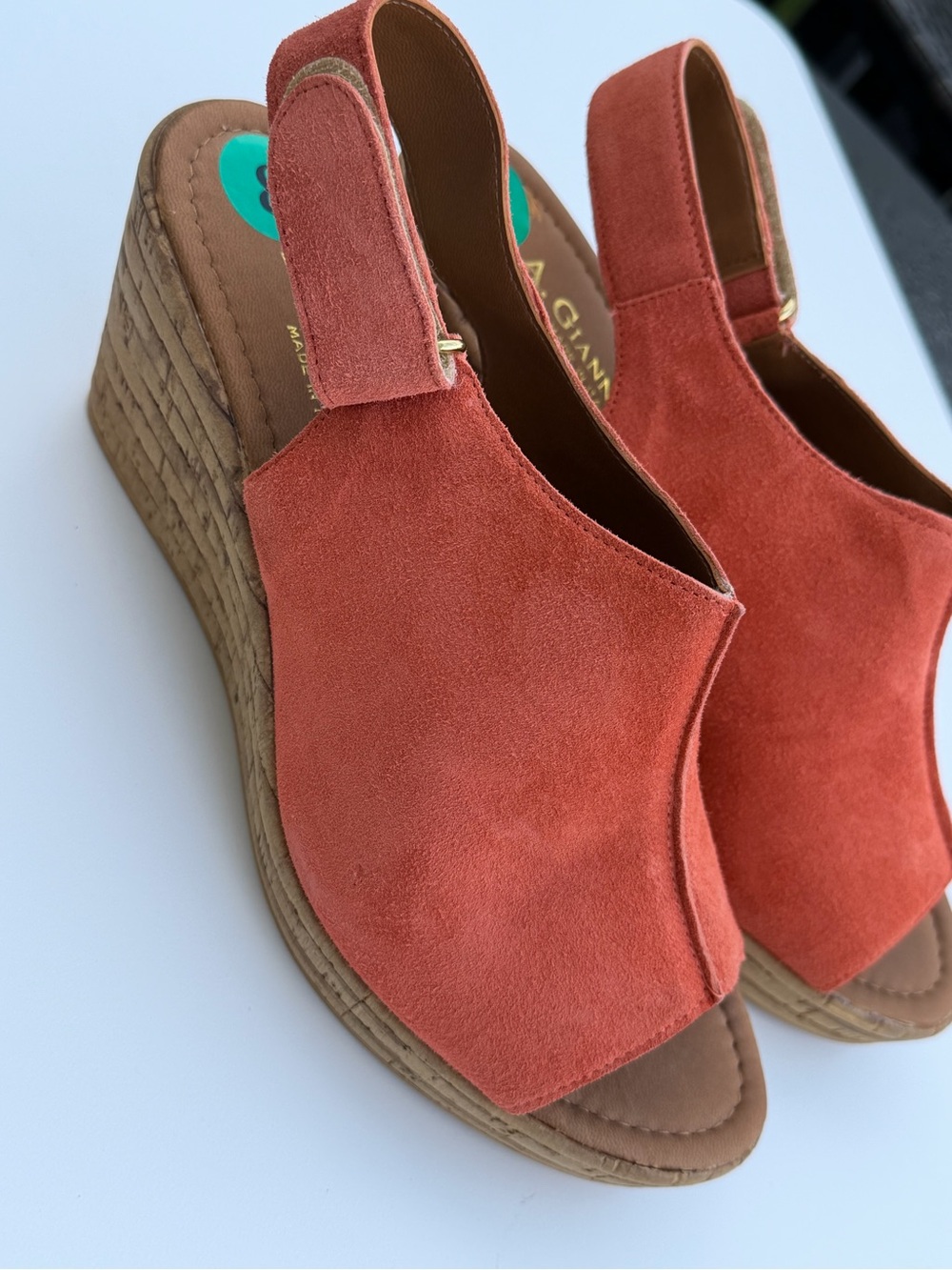 Women’s A. Giannetti Coral Orange Suede Wedge Slingback Shoes Brand New Size 8